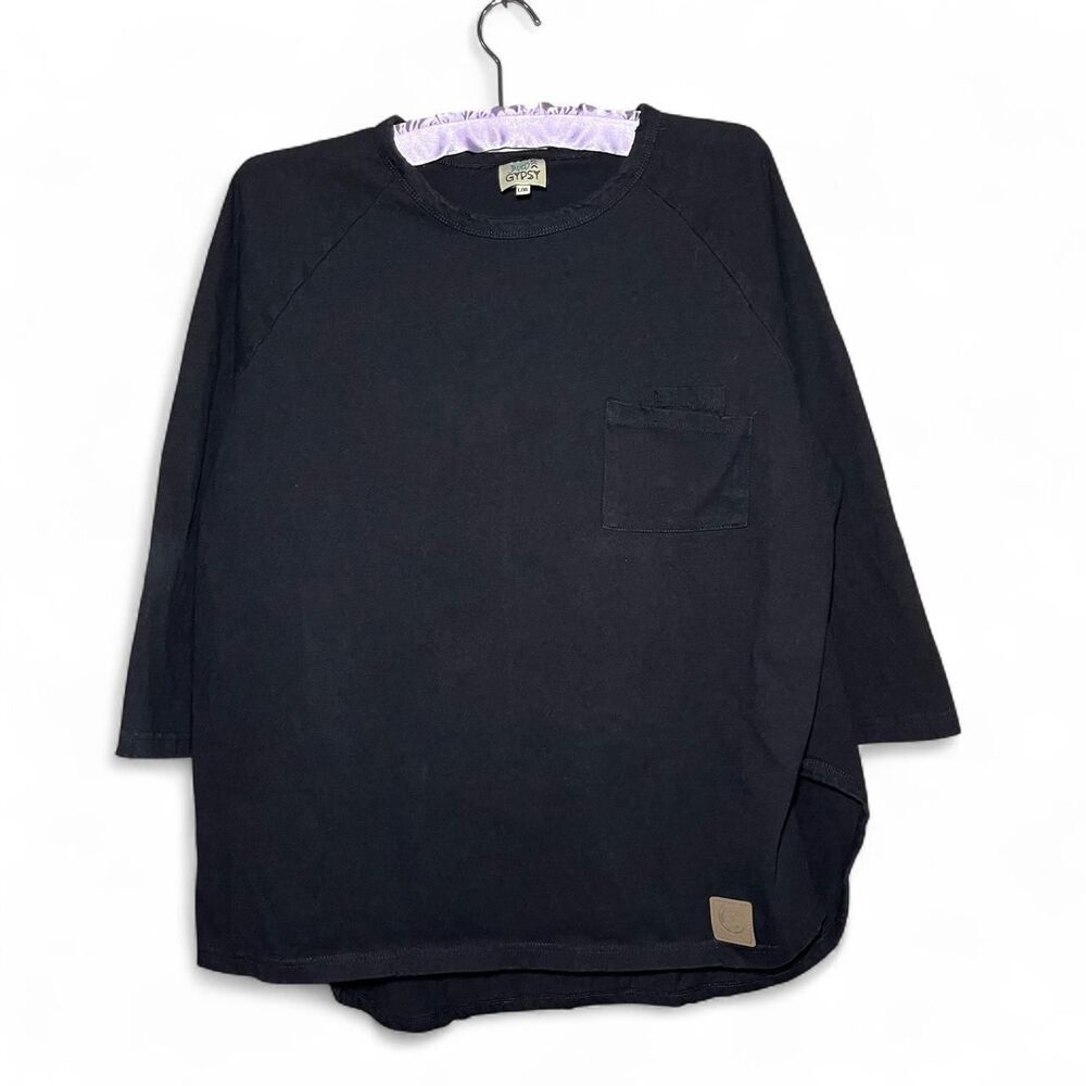 Jaded Gypsy Los Angeles Pullover Pocket Raglan Shirt Cotton Black L/XL Lagenlook